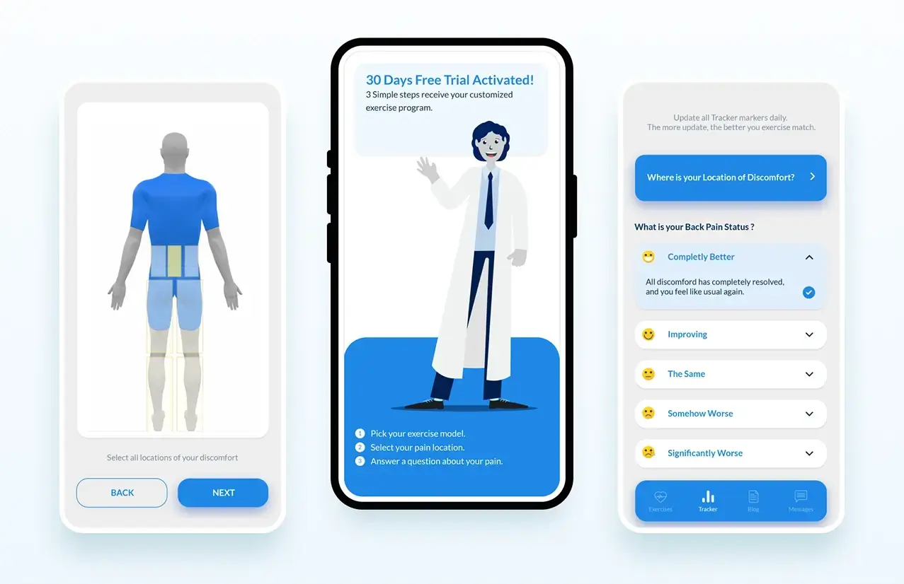 atlas health app design for personalized back pain relief.