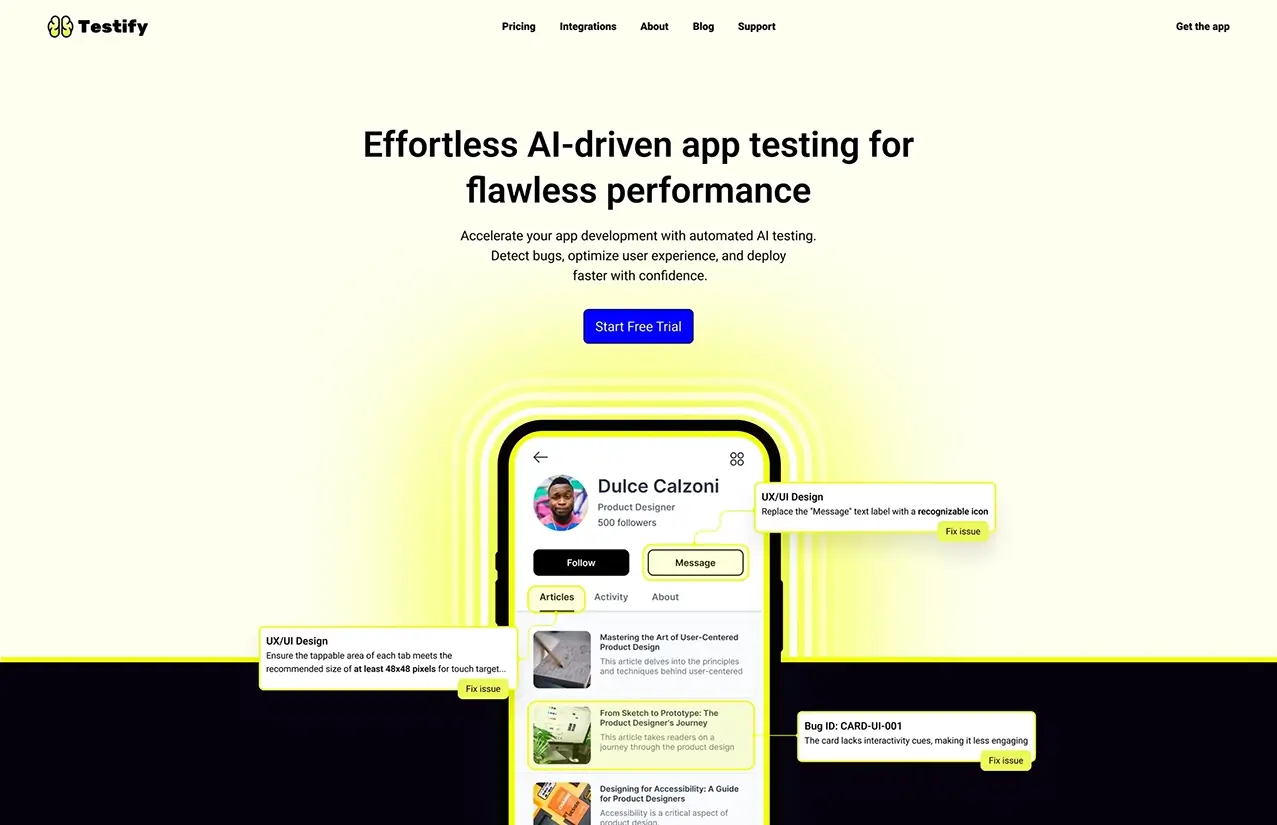 Testify landing page