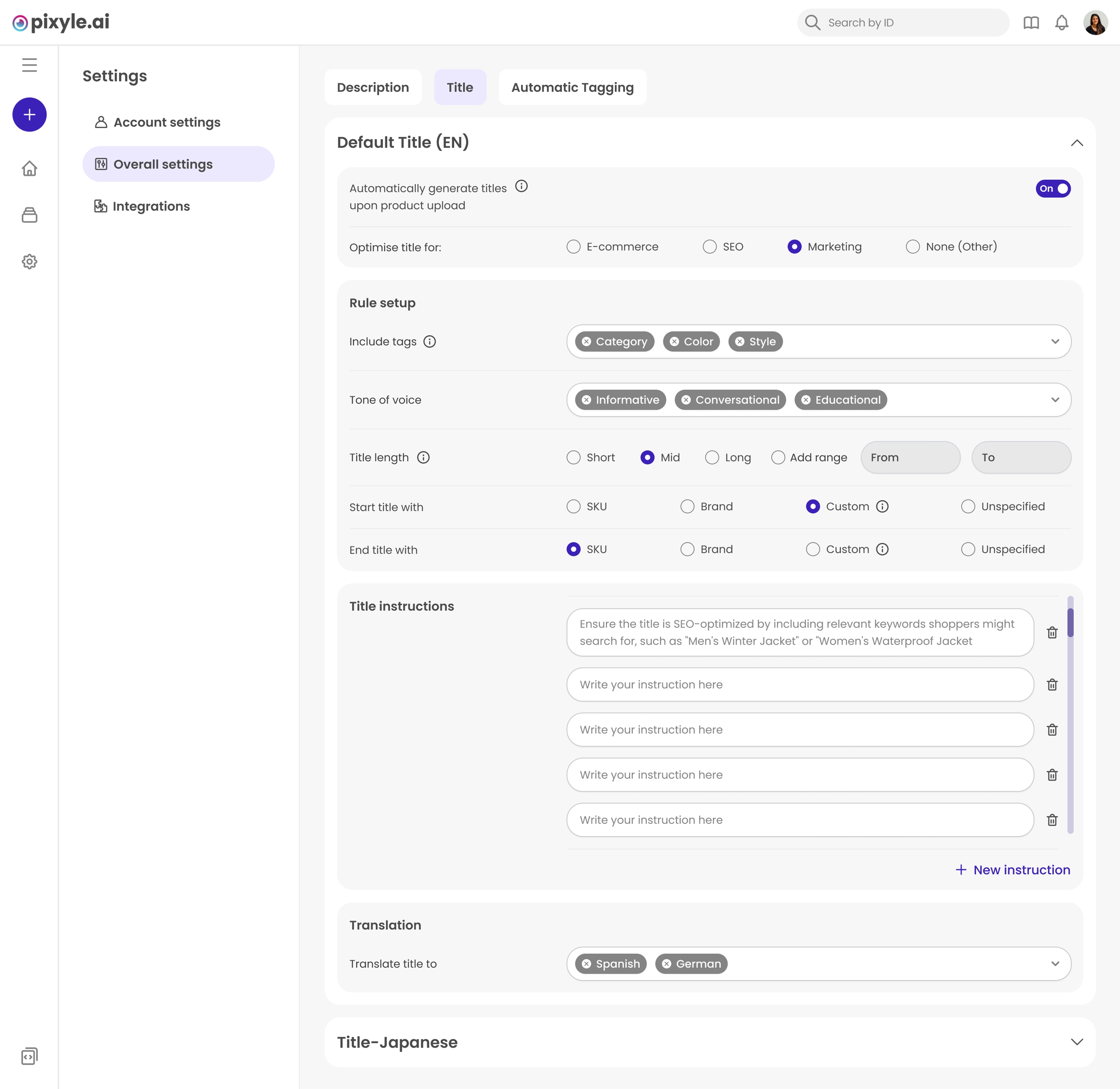 Pixyle AI settings